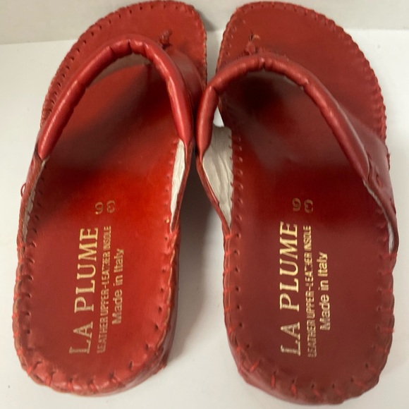 La Plume Red Leather Slip On Thong Shoe Sandal Sz6 Euro 37 - Picture 3 of 5